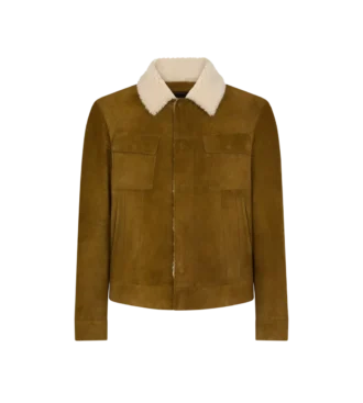 Truckerjacke aus gebürstetem Wildleder mit Lammfellkragen