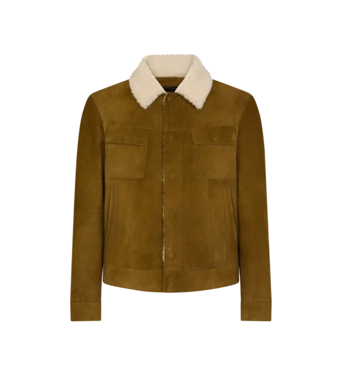Truckerjacke aus gebürstetem Wildleder mit Lammfellkragen