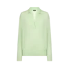 Ultraweiches Oversize-Strickoberteil aus Kaschmir und Seide mit offenem Polokragen Ultraweiches Oversize-Strickoberteil aus Kaschmir und Seide mit offenem Polokragen