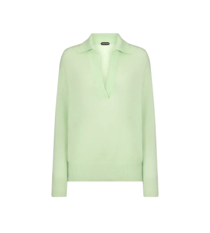 Ultraweiches Oversize-Strickoberteil aus Kaschmir und Seide mit offenem Polokragen Ultraweiches Oversize-Strickoberteil aus Kaschmir und Seide mit offenem Polokragen