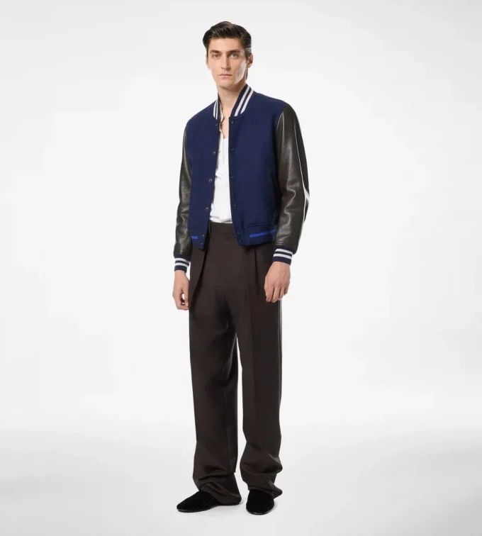 Varsity-Bomberjacke mit Lederärmeln