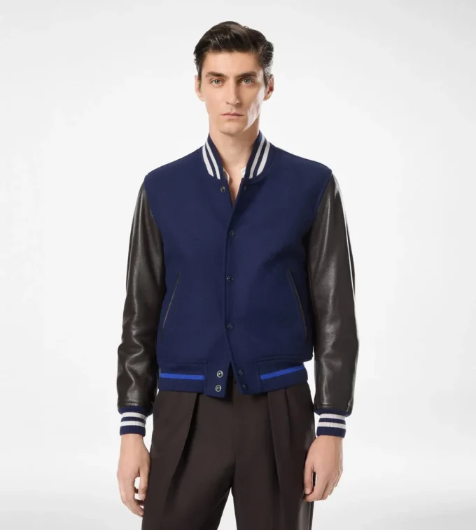Varsity-Bomberjacke mit Lederärmeln
