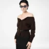 Weiche Kaschmir-Strickjacke mit offenem Kragen und verkürzter Passform Weiche Kaschmir-Strickjacke mit offenem Kragen und verkürzter Passform