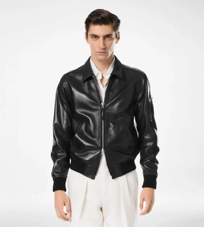 Weicher Blouson aus Nappa-Plonge mit Kragen