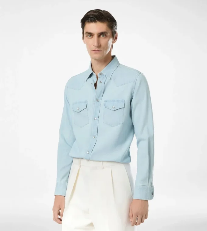 Westernhemd aus Denim-Chambray