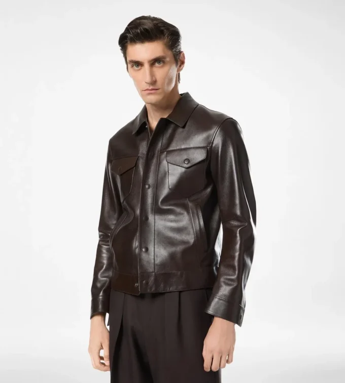 Westernjacke aus genarbtem Büffelleder