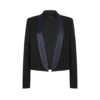 Zweifarbige, einreihige Smokingjacke mit Schalkragen und verkürztem Schnitt Zweifarbige, einreihige Smokingjacke mit Schalkragen und verkürztem Schnitt