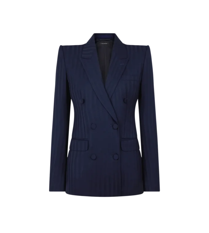 Zweifarbige Jacke aus reiner Wolle mit doppelter Knopfleiste und Spitzkragen Zweifarbige Jacke aus reiner Wolle mit doppelter Knopfleiste und Spitzkragen