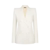 Zweireihige Jacke aus Wolle und Seide mit Schattenstreifen und Spitzkragen Zweireihige Jacke aus Wolle und Seide mit Schattenstreifen und Spitzkragen