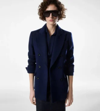 Zweireihige Jacke mit Lederkragen