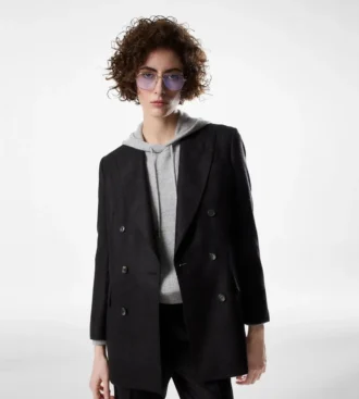Zweireihige Kaschmirjacke mit Spitzkragen