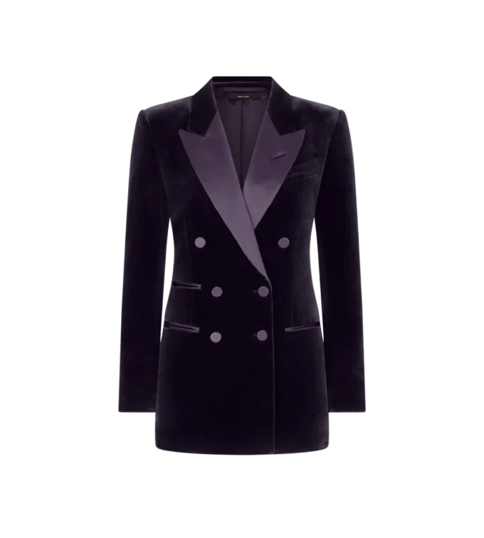 Zweireihige Smokingjacke aus Samt mit Spitzkragen Zweireihige Smokingjacke aus Samt mit Spitzkragen